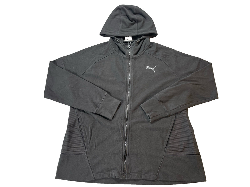 PUMA Men’s L Black Full Zip Hoodie Pullover Athletic Training Sweatshirt Mesh